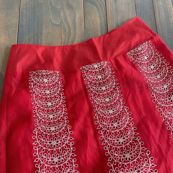 NIC+ZOE Red White Boho Hippie A-Line Skirt Silky Zip Closure Size 10 (R8) - Picture 2 of 12